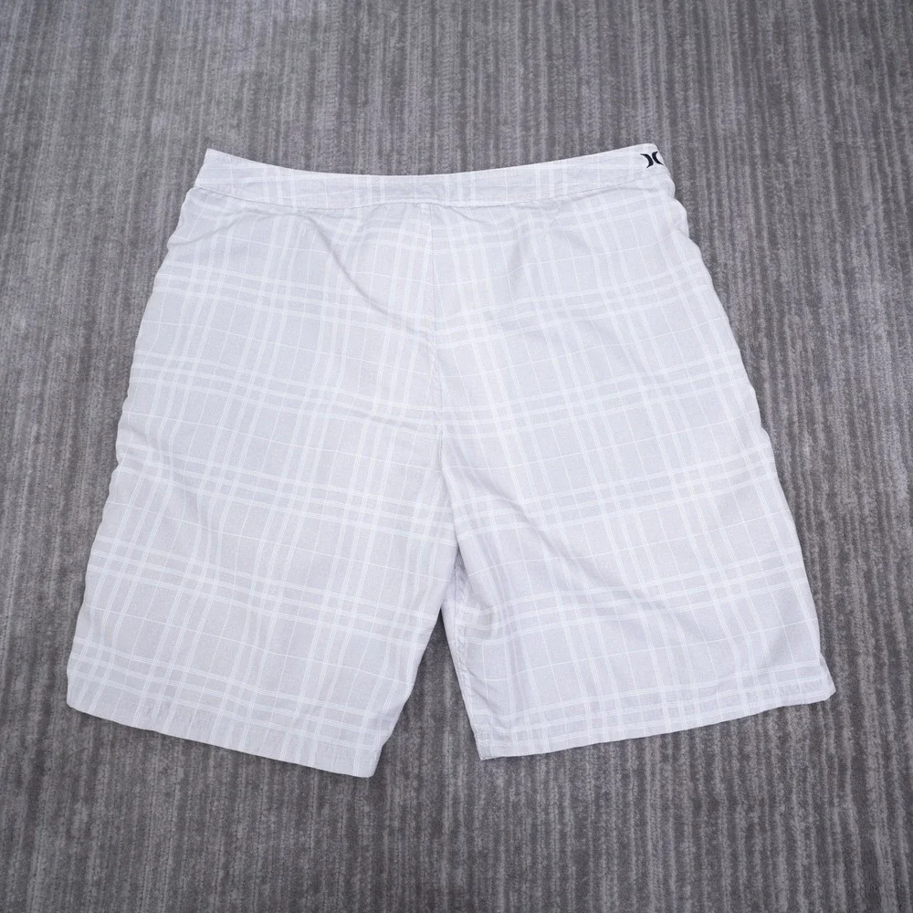 Hurley Mens Grey White Plaid Board Shorts Swim Trunks Size 34 Fit 35x9